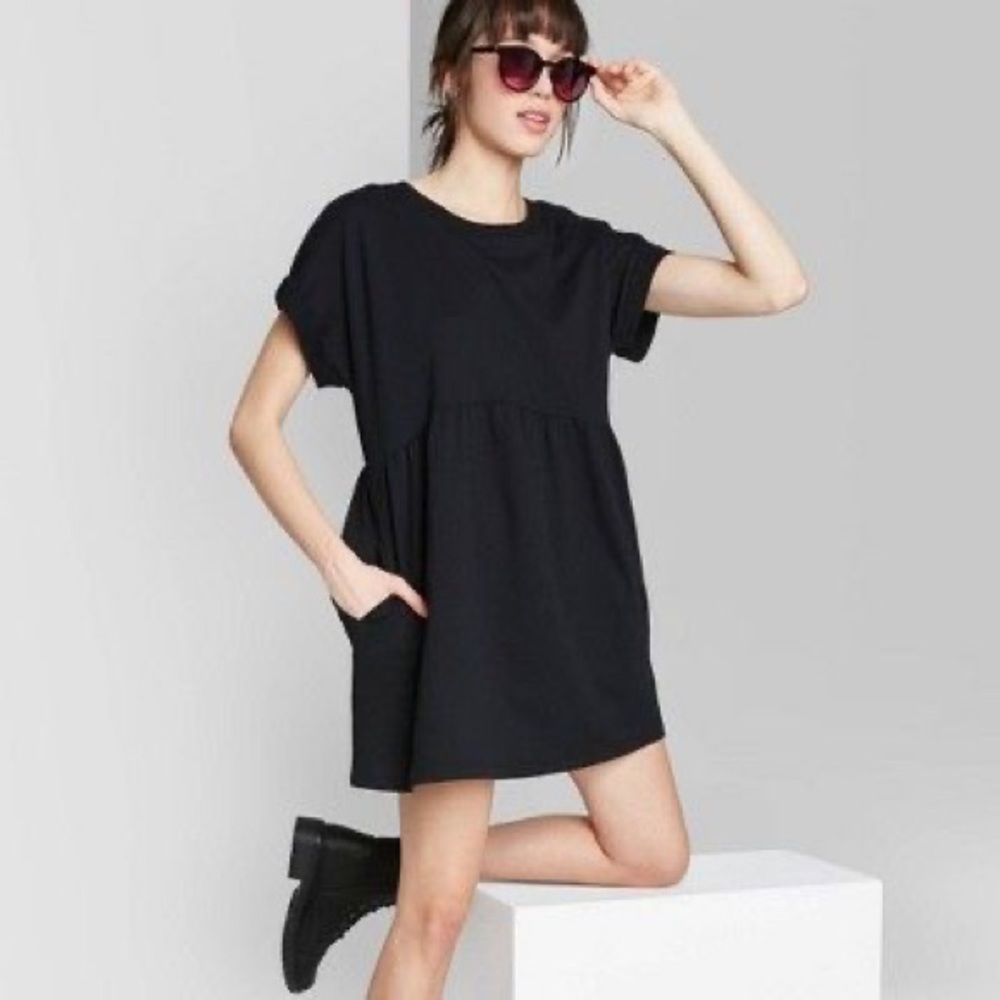 Wild Fable Crew Neck Babydoll Dress black